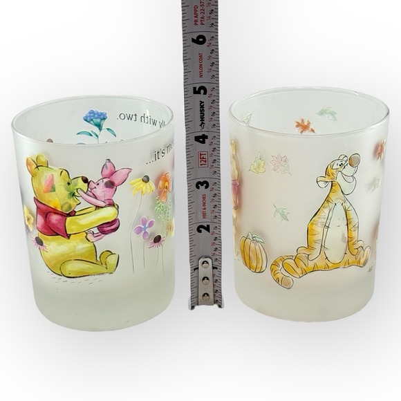 Disney Winnie the Pooh & Friends Frosted Low Ball Glasses Autumn Spring Set of 2 - Picture 2 of 10
